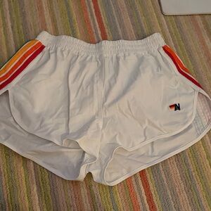 Aviator Nation White Athletic Shorts with Red and Orange Accents